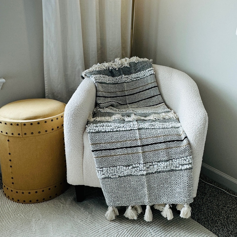 Artisan De Luxe Home Boho Textured & Fringe Knit Throw Blanket NWOT